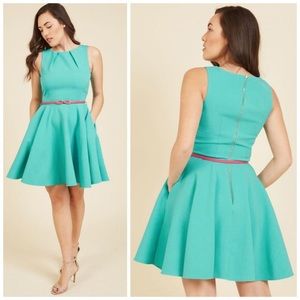 Modcloth Teal Midi Dress with Pink Belt